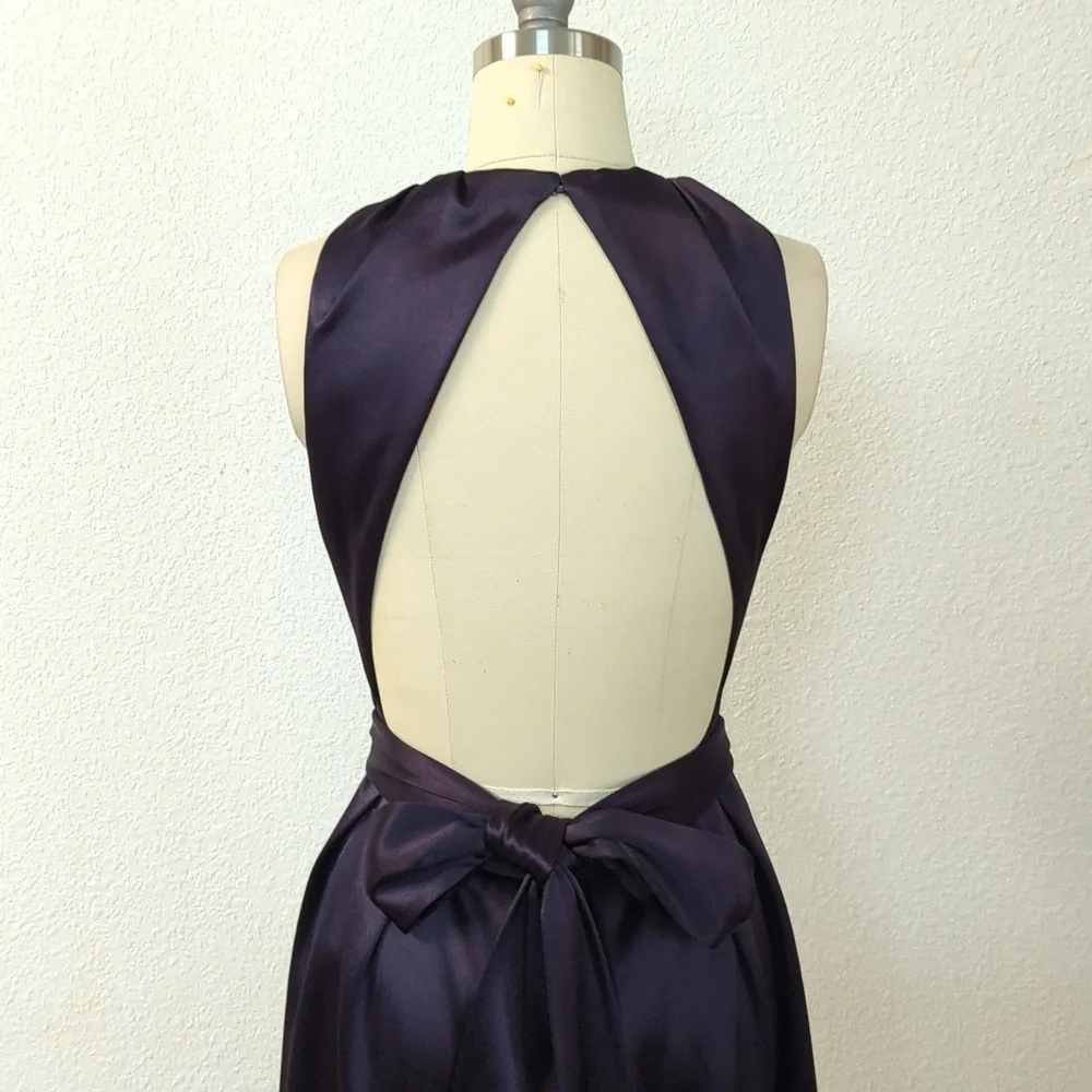 Celine Saint Waist Tie Open Back A Line Satin Dress Dark Gray Purple 40/8 classy - Picture 5 of 12